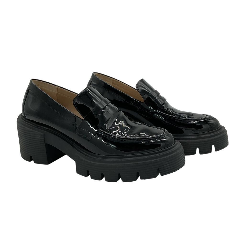 Stuart Weitzman Patent Black Blocklift Loafers Size 7.5 - Picture 2 of 8